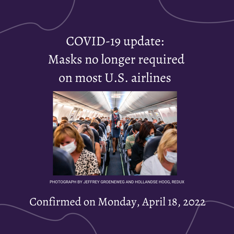 COVID-19 update: masks no longer required on most U.S. airlines