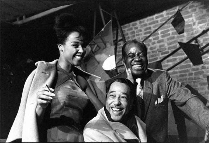 Duke Ellington, Louis Armstrong, and Diahann Carroll in Paris, France, 1960.