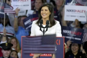 Nikki Haley, former South Carolina governor and United Nations ambassador, launches her 2024 presidential campaign on Wednesday, Feb. 15, 2023, in Charleston, S.C. (AP Photo/ Meg Kinnard)