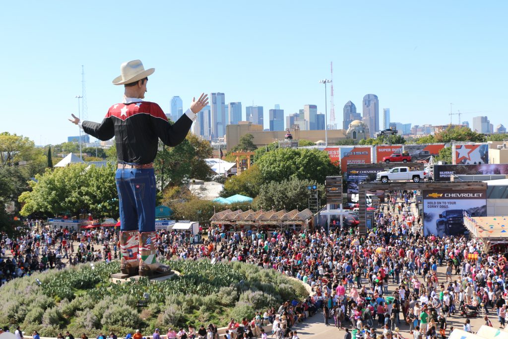 An overhead view of the 2023 Texas State Fair on opening day, photographed by J Hass (bigtex.com)