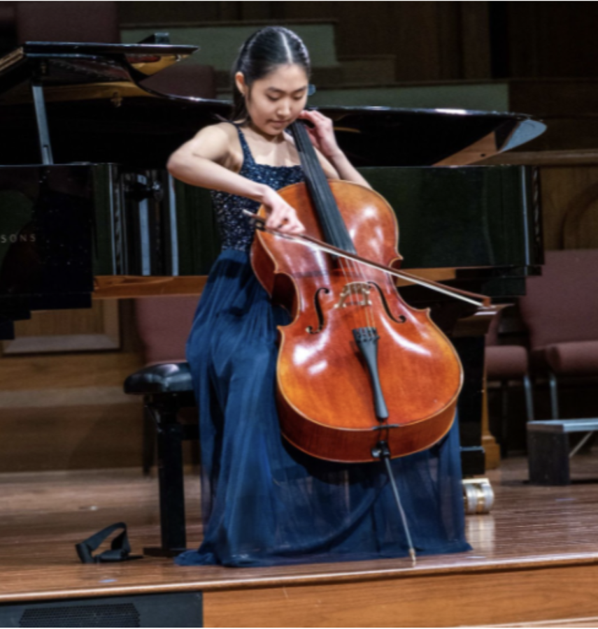 Danielle Yoon plays the cello at the Christ Methodist Church on January 8th, 2022. 