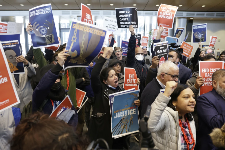 Supporters of the proposed law in Seattle, at Seattle City Hall on Tuesday, Feb. 21, 2023. (AP/John Froschauer)