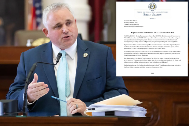 Texas State Rep. Bill Slaton introduces a bill to allow Texans to vote for secession on March 6, 2023. (Isabel Keane/New York Post)

