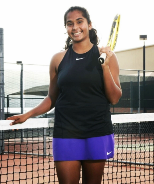 Varsity tennis player, Meghana Tummala, is photographed at Independence on Aug. 5, after winning a match against Abilene High School. (Instagram/@ihsknightstennis)
