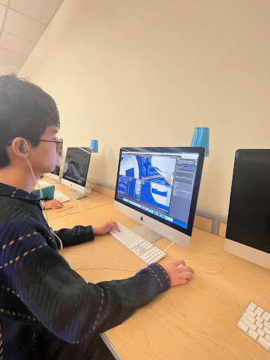 Animation I student Minseong Kim working on his submission for the project on January 23, 2024.